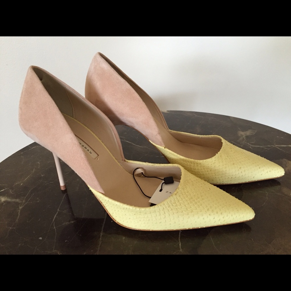 ZARA Beige Suede & Yellow Snake D'Orsay Pumps 9/40
